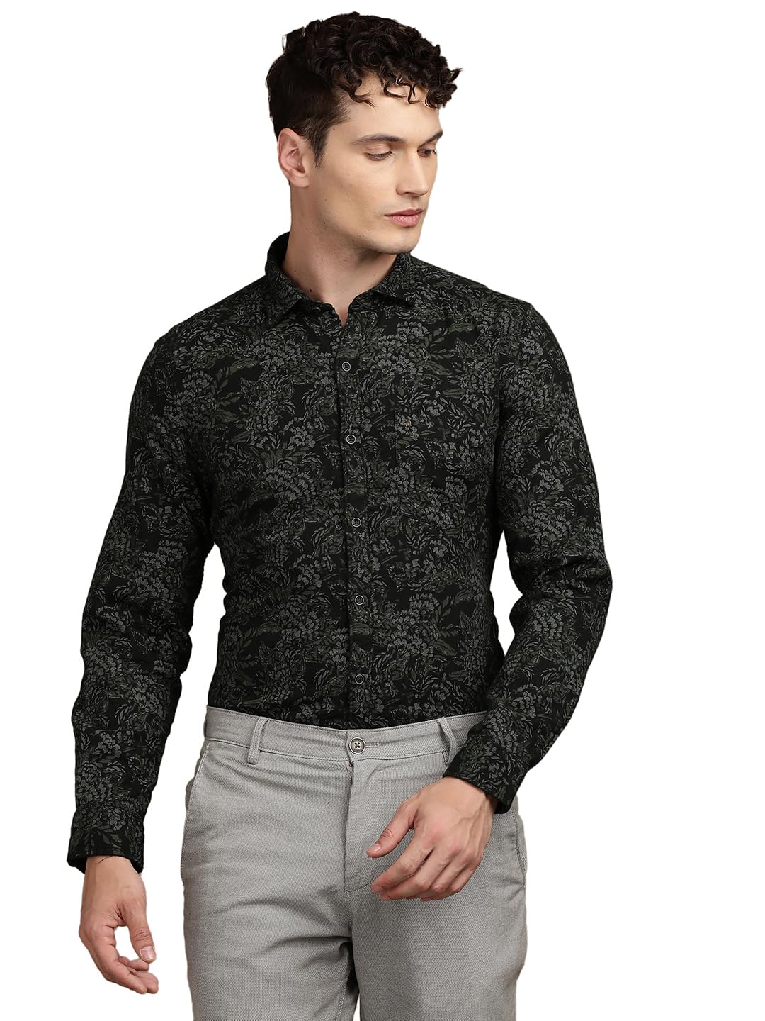 Turtle Camicia casual da uomo in 100% cotone slim fit stampata | Camicia a maniche lunghe con colletto abbottonato | Elegante abbigliamento quotidiano per ufficio e uscite casual