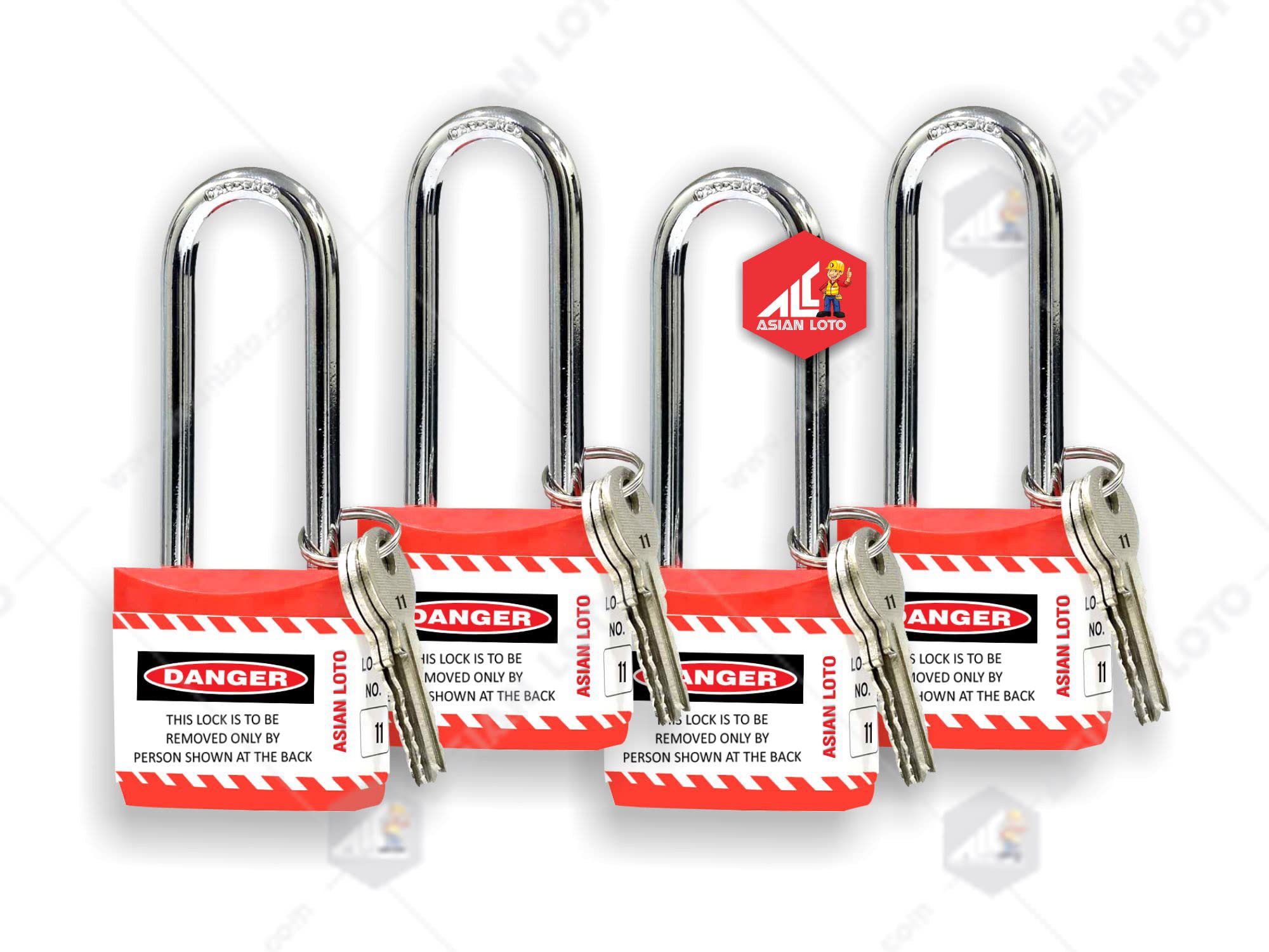 Asian Loto Long Shackle Jacket Padlock with 3 Keys (Set of 4),red-picture-35
