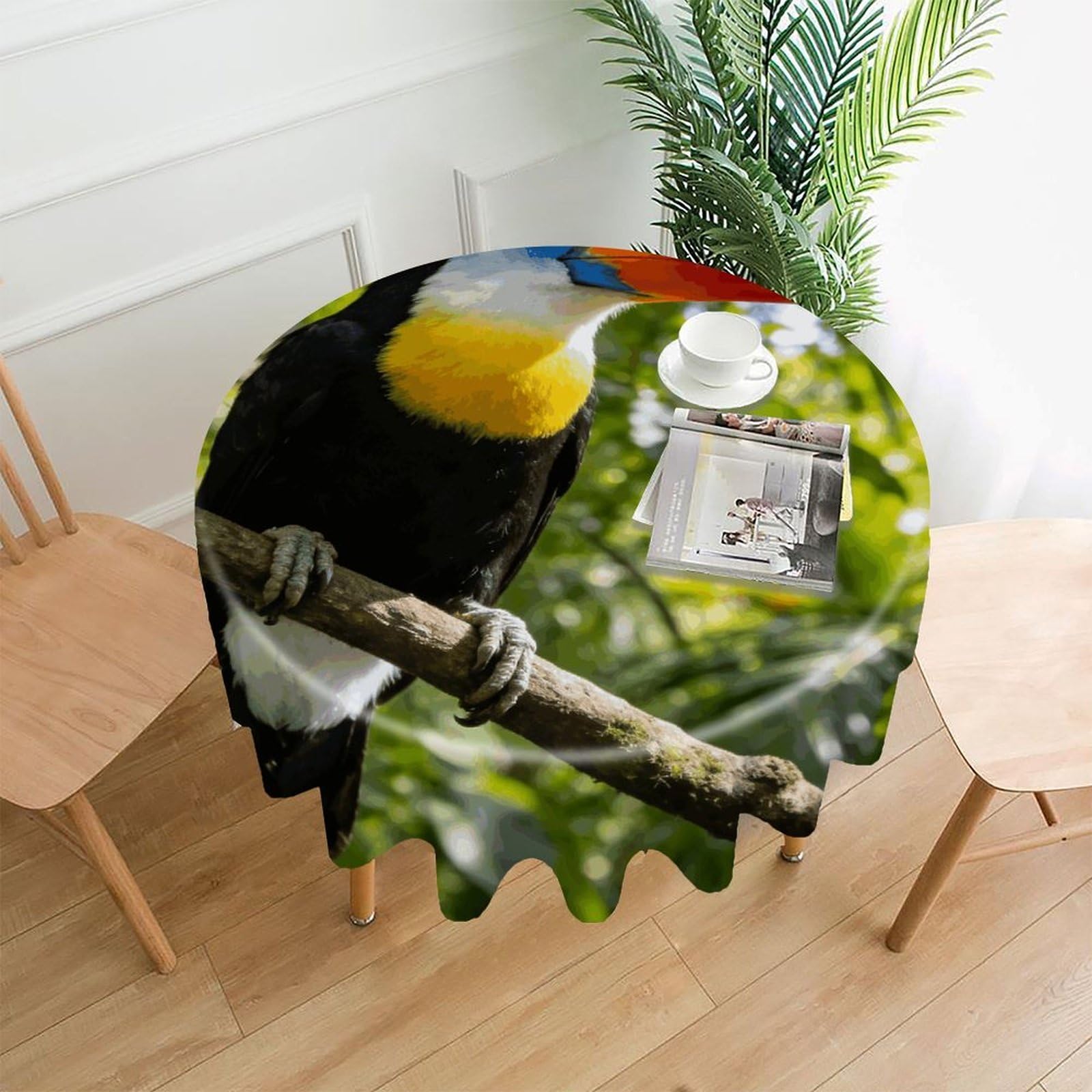 LDGSUPH Toucan Round Tablecloth Cover Washable Luxurious Fabric Table Cover Decor Wrinkle Free Fashion Round Table Cloth for Home Dining Kitchen Party 60 in