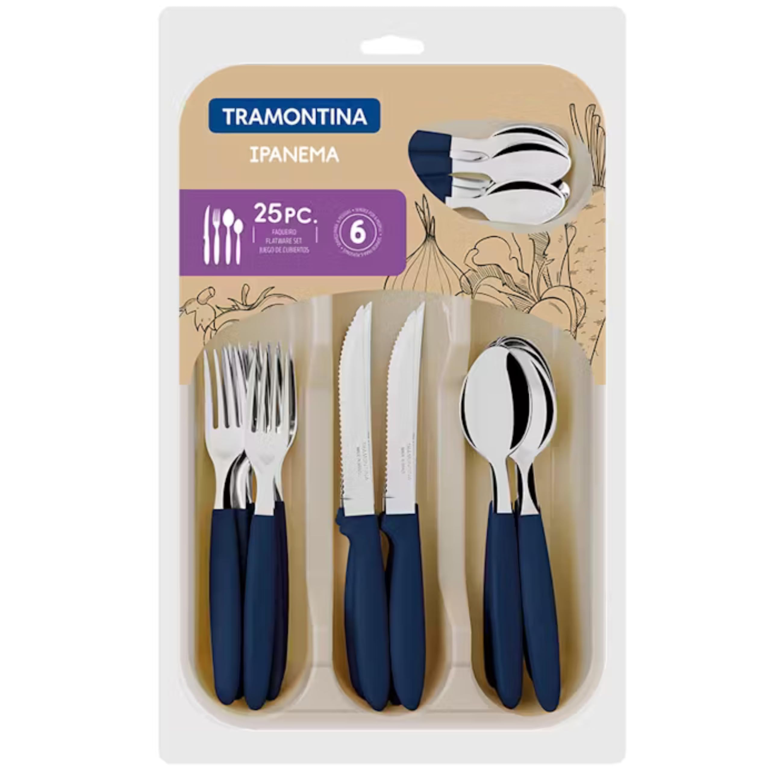 Set Posate Tramontina Ipanema - 30 Pezzi Per 6 Persone, Acciaio Inox Con Manico Nero - Lavabile In Lavastoviglie - Foto 8