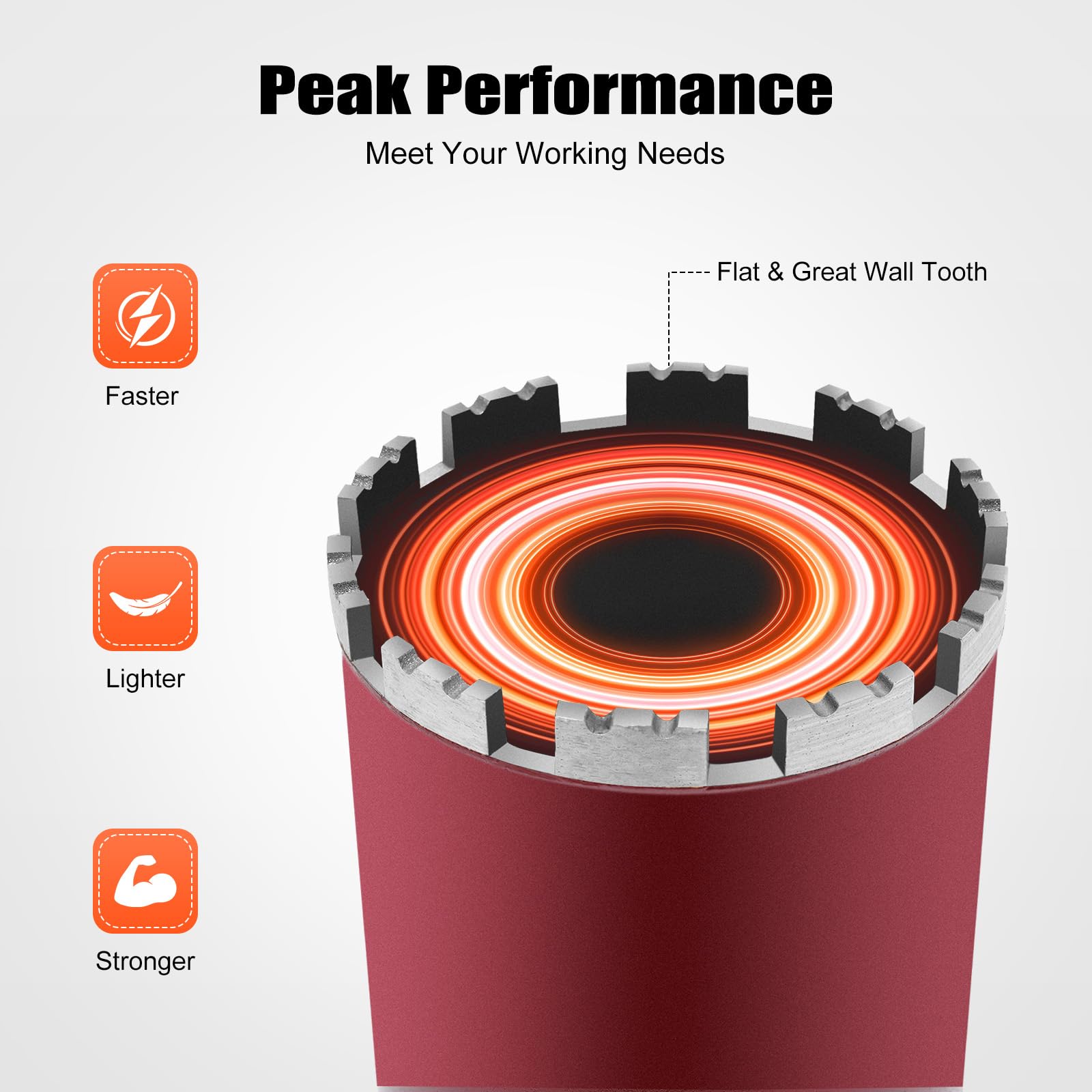 112 mm Diamond Core Drill Bit Hole Cutter M22, rosso, 410 mm di profondità, denti piatti e grandi muri, spessore parete 4 mm, per calcestruzzo e muratura