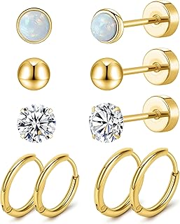 MJust Titanium Earrings for Sensitive Ears 20G Hypoallergenic Stud Hoop Earrings for Women Men