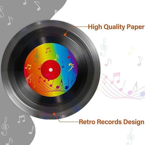 Miniatura 3 de ZOIIWA 48 platos de papel para discos de 7 pulgadas, decoración de fiesta temática de discos de vinilo, platos desechables para fiestas retro de los