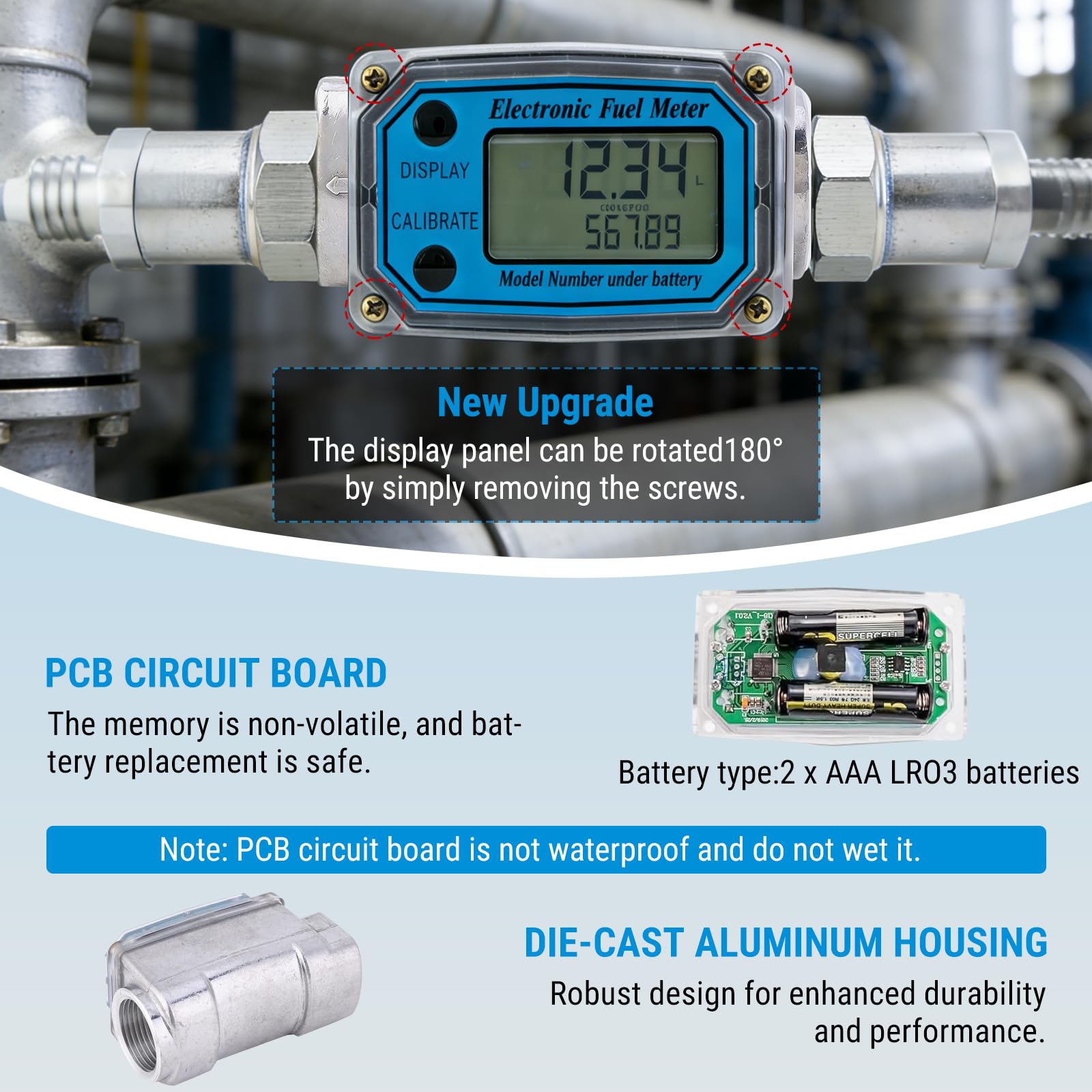 Misuratore di Portata Digitale a Turbina, 1" NPT Flussometro del Carburante, Misuratori del Flusso con Display LCD, per Diesel Kerosene Benzina, 15-120 Litri, Blu