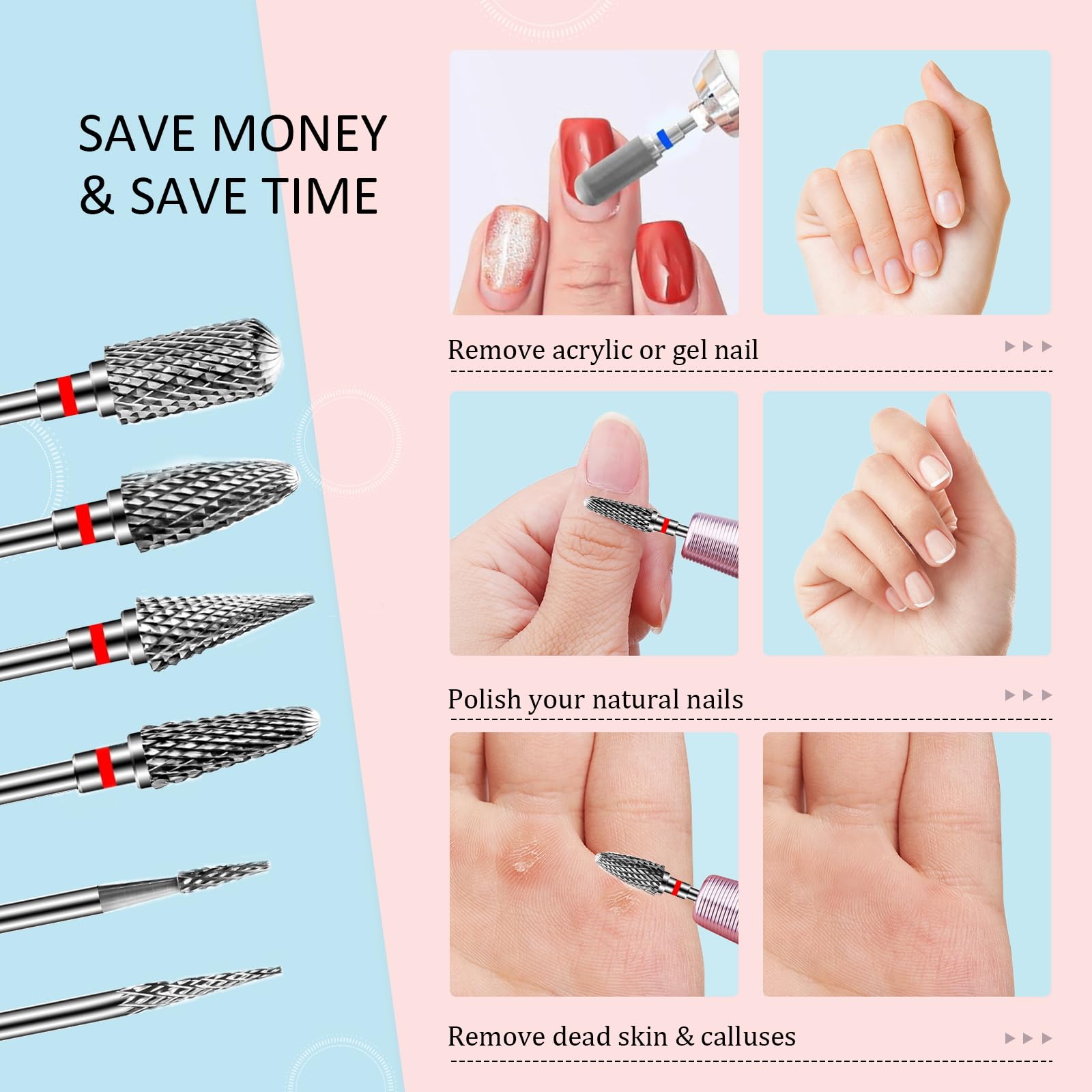 7 Piezas Fresas Torno para Uñas,Brocas para Uñas 3/32'' Carburo de Tungsteno,Uñas Arte Herramientas para Eliminación de Gel Acrílico Cutícula (Estilo 2)