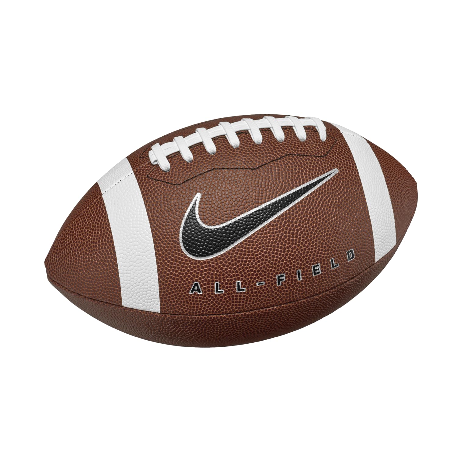 Nike All Field 4.0 American Football – Training Football for Grass & Artificial Turf – Durable Grip Football – Delivered Deflated, Dk Field Brown/White/Metallic Silver/Black, 9
