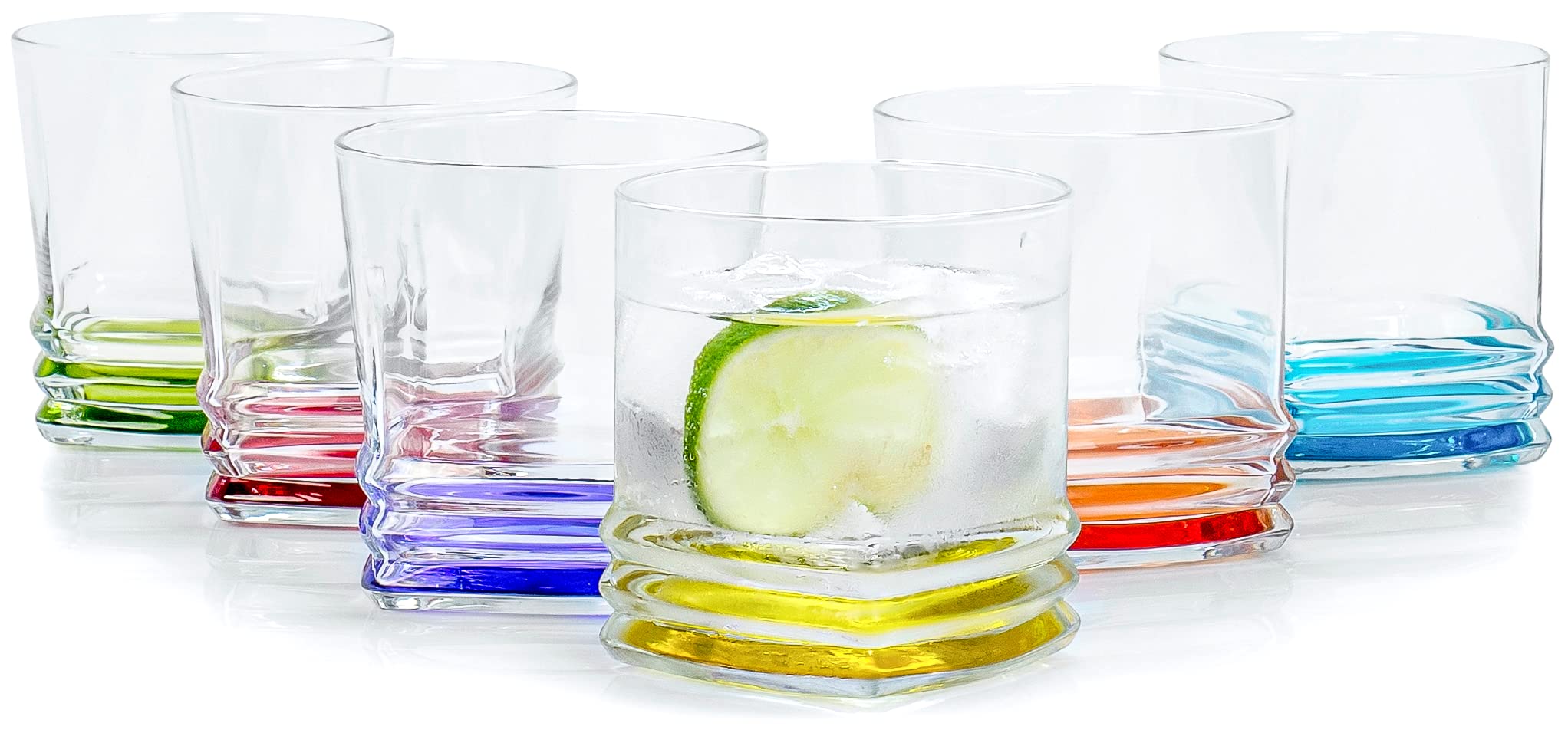 Red Co. Multicolor Double Old Fashioned Rocks Glasses, 10 Ounce, Set of 6