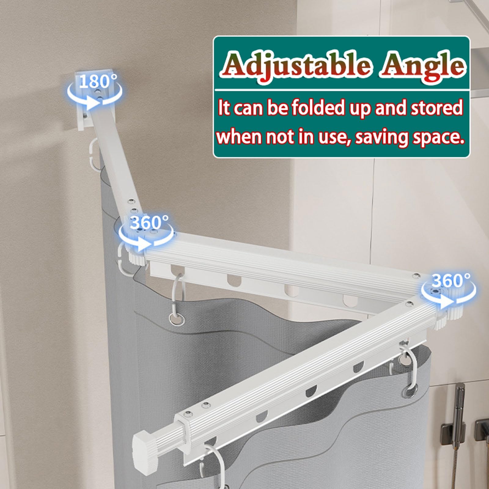 Rideau de douche pliable, sans perçage, séparateur imperméable pour zones humides et sèches, solution d'intimité facile à installer, design télescopique réglable.