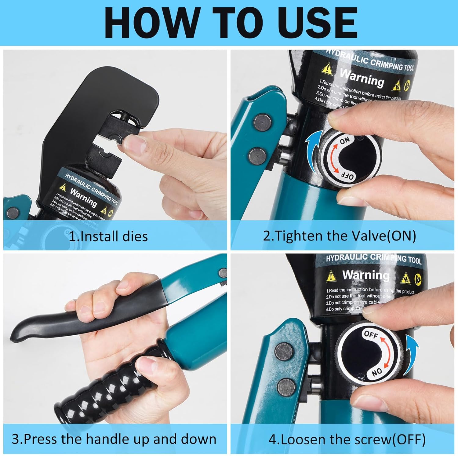 Hydraulic Crimping Tool&Cable Cutter Kit,Wire Crimper for Battery Wire,Terminal,Stainless Steel,with 9 Pair Dies, Cable Range 12 AWG-2/0 AWG