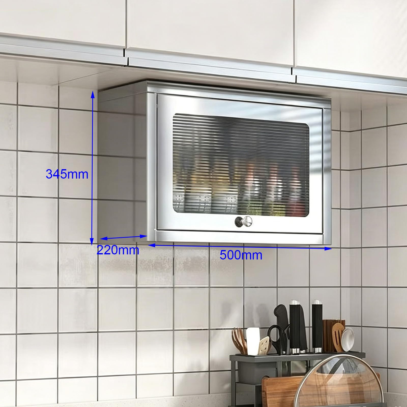 Générique Armoire Murale en Acier Inoxydable avec Porte relevable, Meuble de Rangement Mural pour Cuisine, Organiseur Compact pour ustensiles et épices, pour Garage, Atelier, hôtel ou Cantine