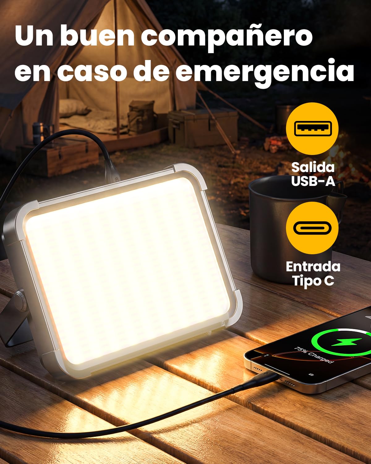 Lámpara de Camping Solar con Powerbank 26800mAh - Gran Autonomía, Linterna de Camping Recargable USB IP65 Impermeable, 4 Modos de Luz LED para Tienda de Campaña, Senderismo, Pesca & Apagones