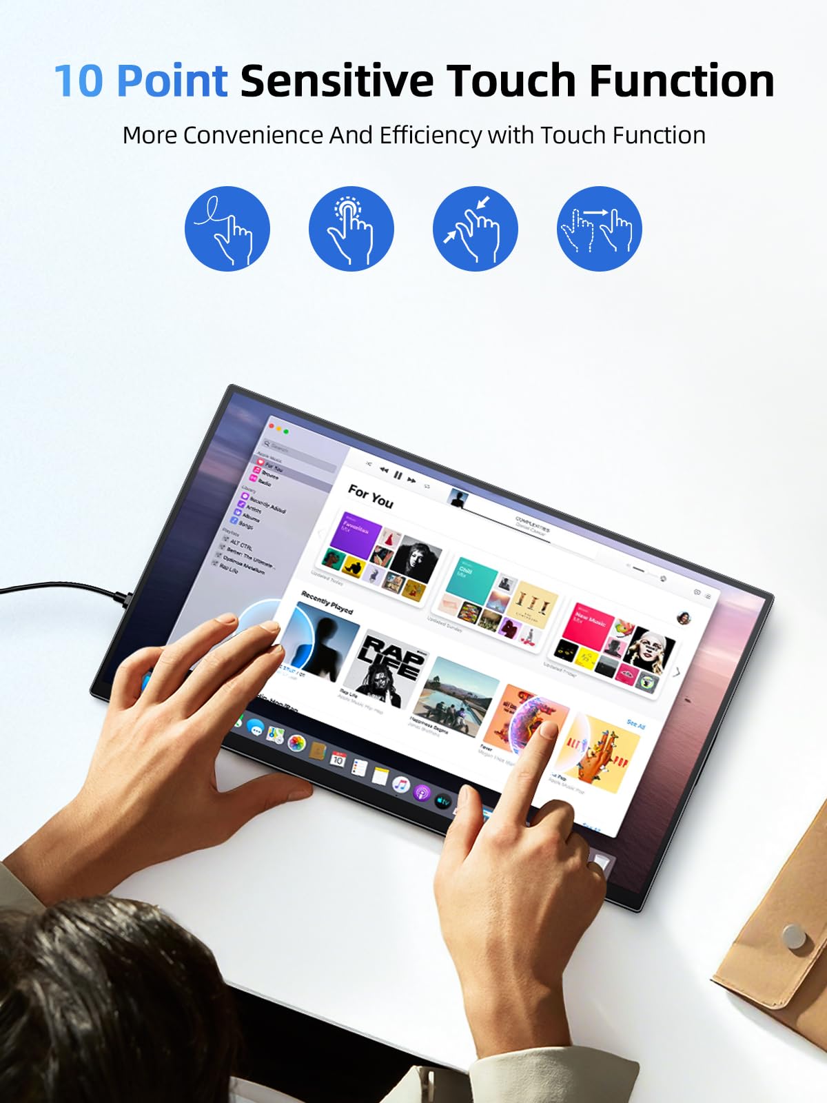 UPERFECT Portable Monitor 15,6 Zoll Touchscreen FHD 1080P 125% sRGB 2000:1 Ultradünn VESA-Kompatibel