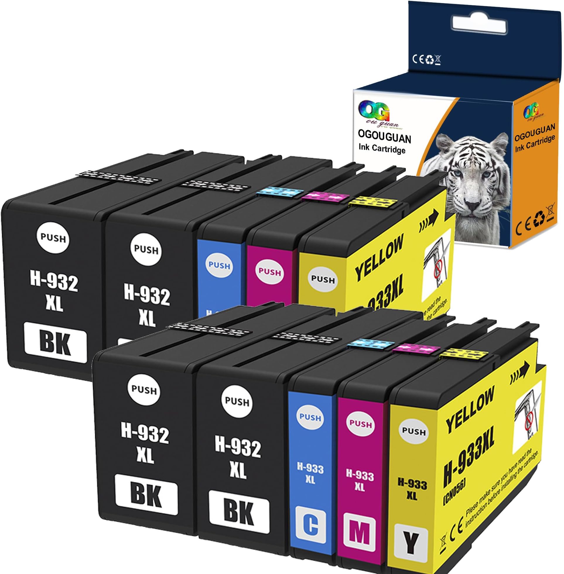 Tyjtyrjty Compatible Ink Cartridge Replacement for HP 932 933 Work with HP Officejet 6600, Officejet 6700, Officejet 7612, Officejet 6100, Officejet 7610, Officejet 7110(2SET+2BK)