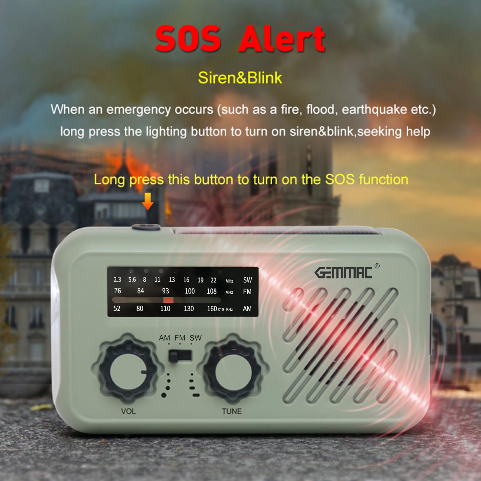 Notfall Radio, 3-Wege-Laden Emergency Radios, 2000mAh Akku Kurbelradio Solar Ladegerät Power Bank USB AM/FM-Radio mit SOS-Alarm Kopfhöreranschluss Taschenlampe