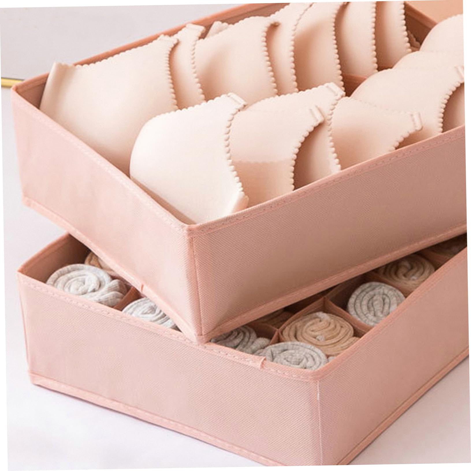 Mobestech 3pezzi Scatola Per Biancheria Intima e Calzini Contenitore Per Mutande Cassetto Tessuto Non Tessuto Organizzatore Per Dormitorio Rosa