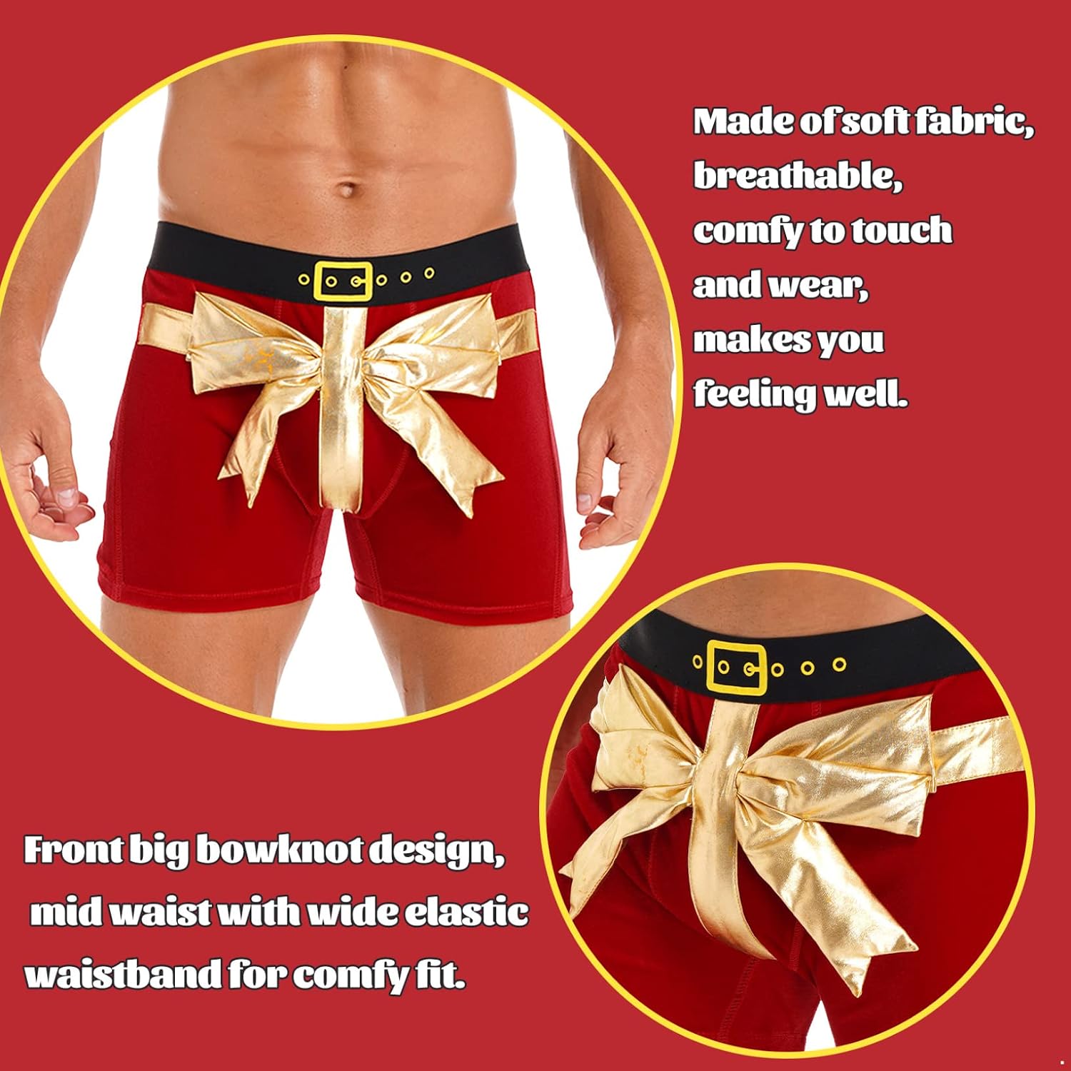 ACSUSS Mens Red Santa Christmas Costume Fancy Dress Cosplay Boxer Shorts