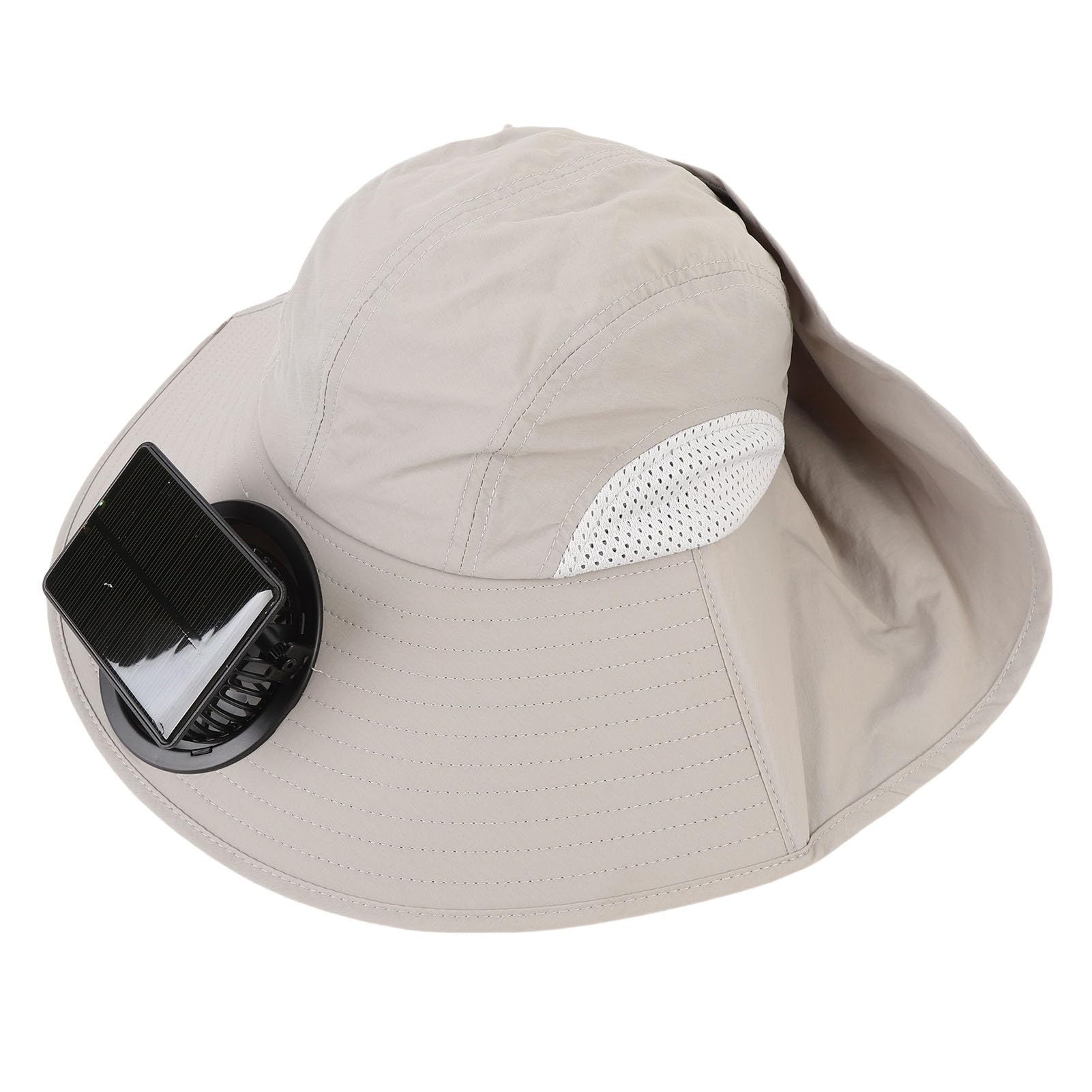 FTVOGUE Cappello Ventaglio Cappello Sole con Ventola Solare a Tesa Larga Ricaricabile Tramite USB Regolabile per Pesca Spiaggia Sport all'aria Aperta Tessuto in Poliestere di Cotone Grigio Chiaro