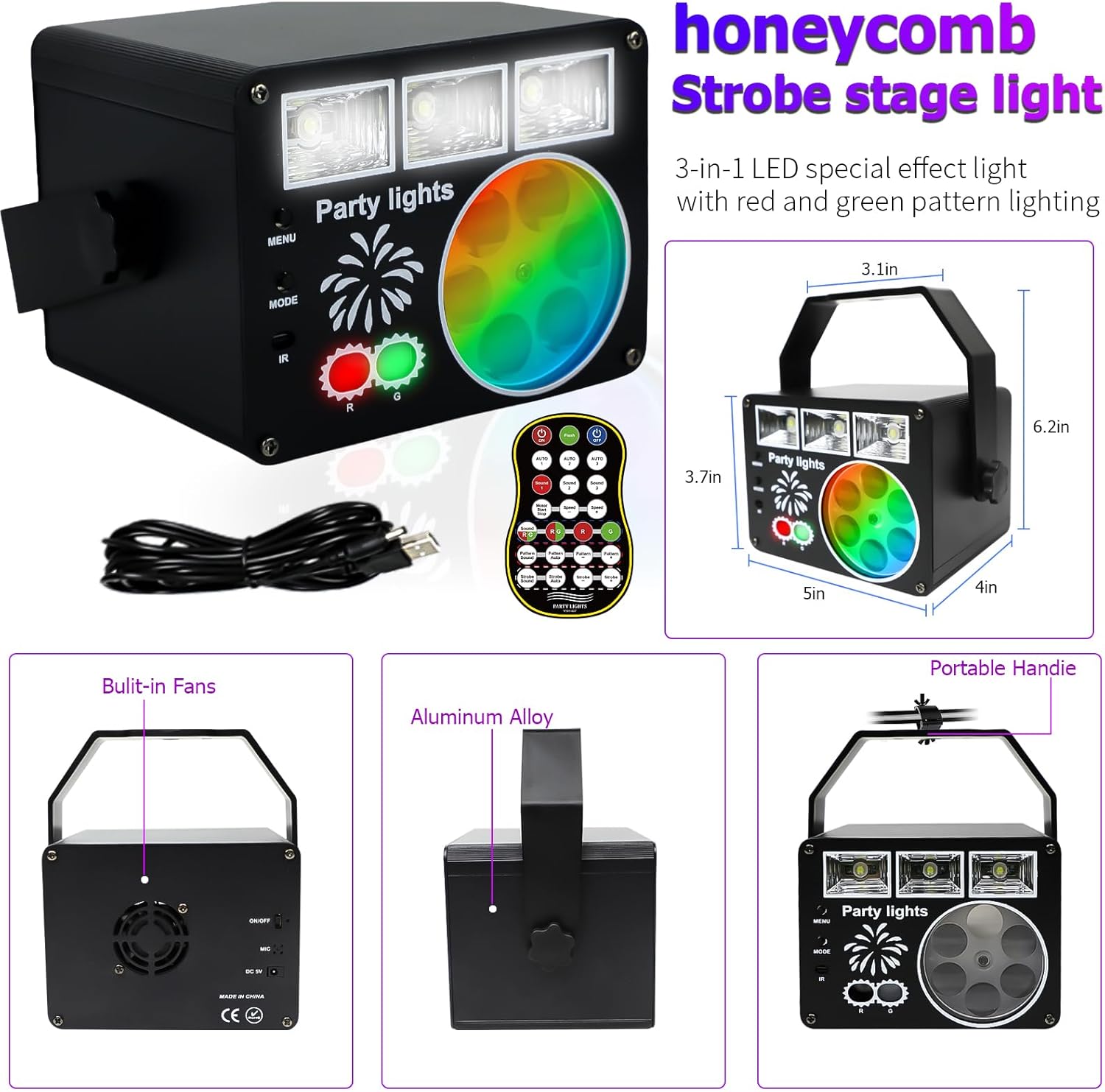 WUZSTAR Festival 3-in-1 Dance Desk Lamp with Remote Control, Strobe Effect and LED Pattern - Voice Controlled Music Sync, DJ Party, Club, Wedding, Disco, Halloween Xmas
