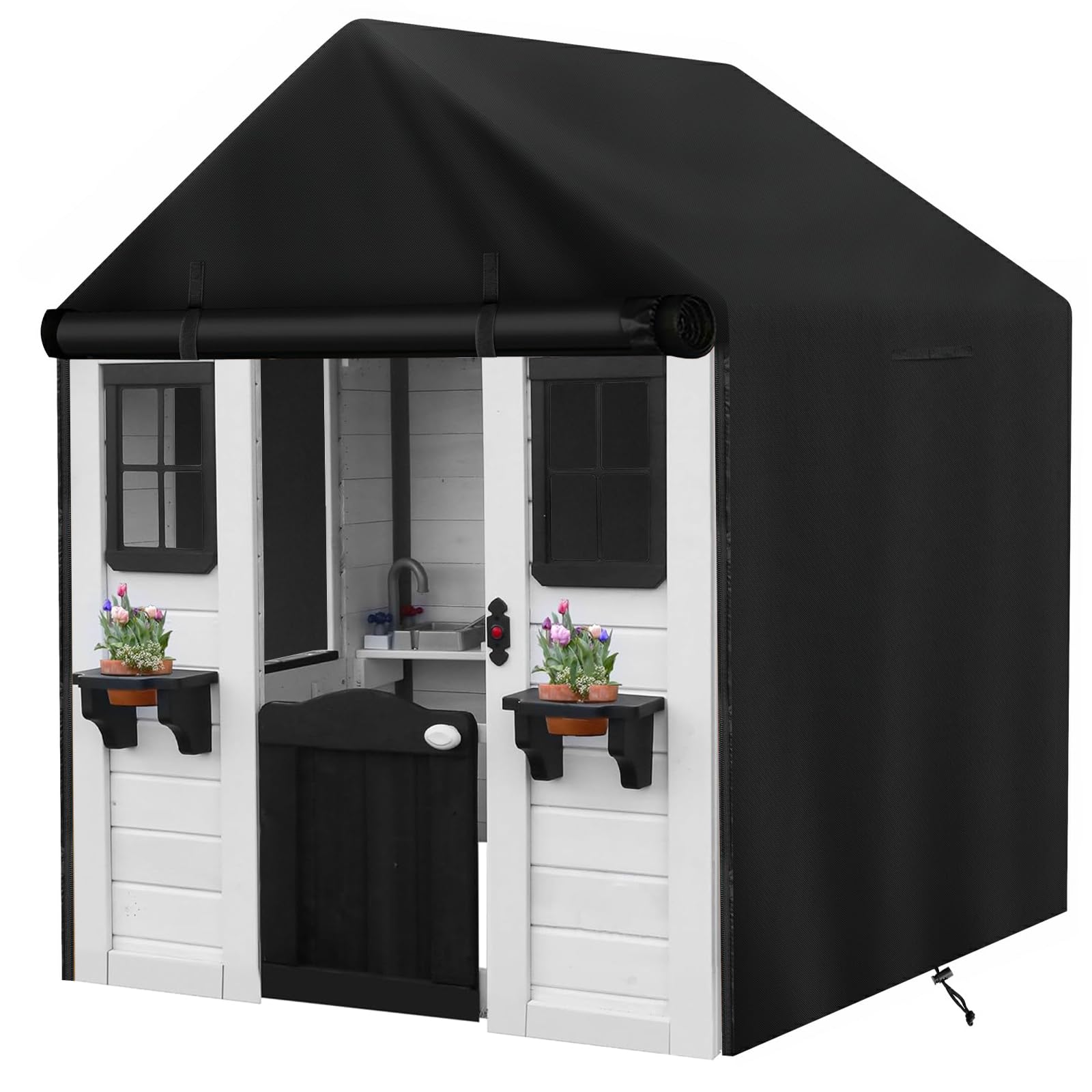 Funda impermeable para casa de juegos al aire libre, para casa de troncos de juguete de jardín, 43 pulgadas de largo x 47 pulgadas de ancho x 55 pulgadas de alto, doble cremallera