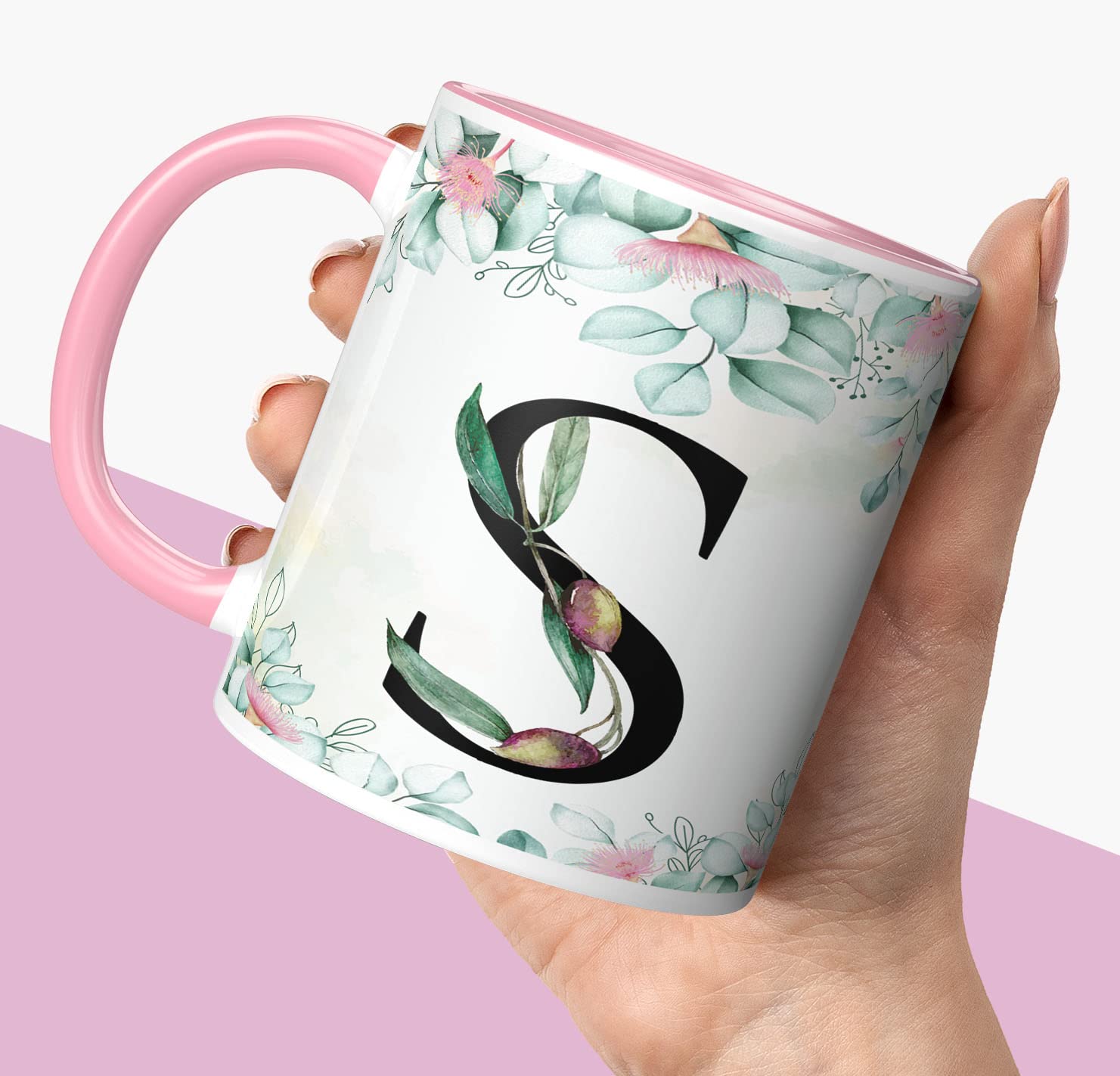 Colorful Floral Alphabet Letter S Printed Coffee Mug For Girls Boys Friends Love Kids Best Gift For Birthday Anniversary Initial Letter S (Microwave Safe Ceramic Tea Coffee Mug-350ml) - ABV3TM1 87