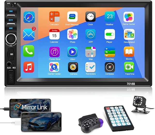 NHOPEEW 7 inch Mirror Link Car Radio Bluetooth MP5 Player, Doubled Din Car Radio with FM AUX USB SD Port Car DVR EQ MP3 SWC+Reversing Camera