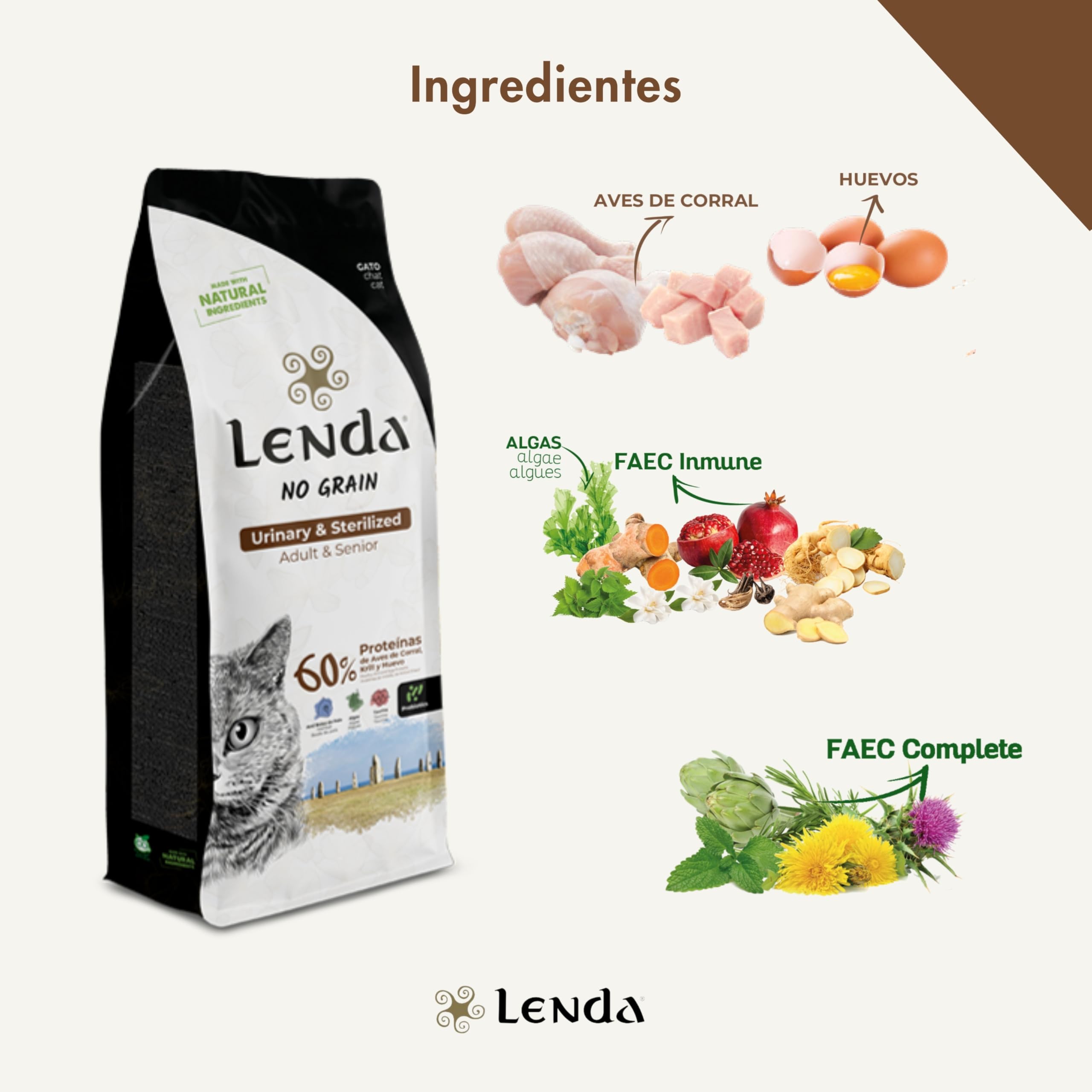 Lenda Gato Senior Urinary & Sterilized 7Kg - Pienso para Gatos Mayores Con Problemas Urinarios | Comida para Esterilizados | Natural y SIN Cereales | para Sobrepeso