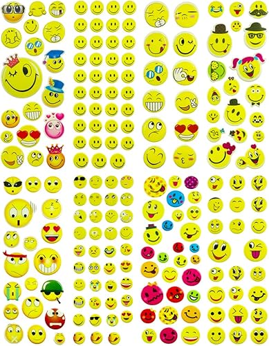 Calcomanías hinchadas 3D para niños, 8 hojas diferentes, incluyendo calcomanías de cara de sonrisa feliz para niños y niñas