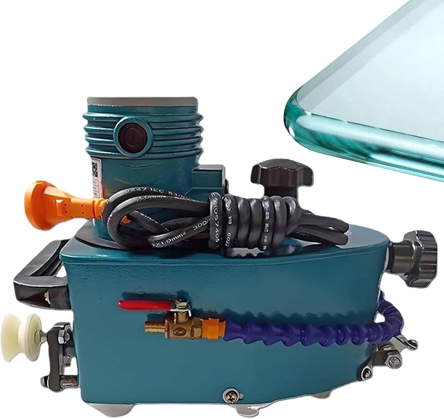handheld glass polisher, glass edge grinding machine, 8000 rpm, Straight rounded corners, with 10 grind wheels, glass edge smoothing machine, for glass,acrylic,marble,ceramic(Blue-Machine)