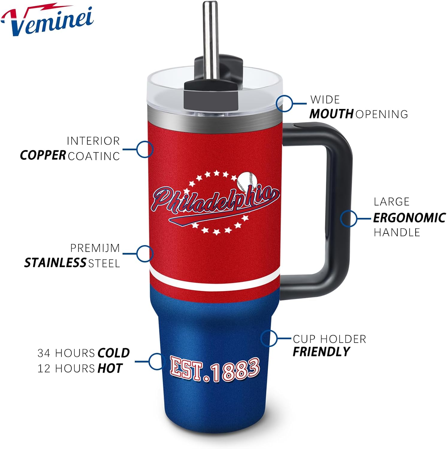 Tumbler 30oz Straight Skinny Car Cups With Insulated Cup Sleeve Portable Handle, Sports Travel Coffee Mug, Stainless Steel, Insulated,Classic Collection Gifts for Fans image 2