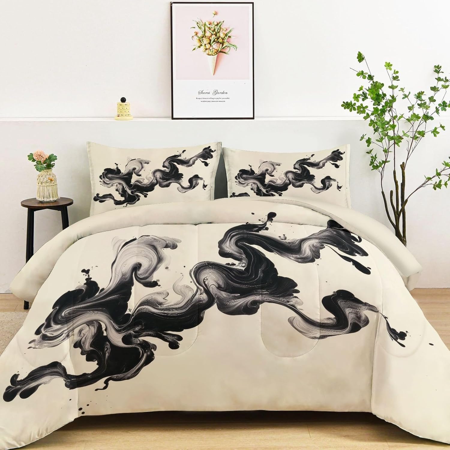Couette 90x190 enfant motifs fluides sans housse lavable avec ses 2 taies d'oreiller