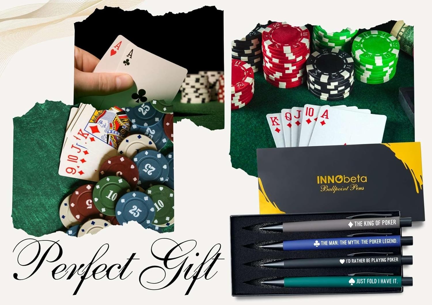 InnoBeta Poker Gifts for Men, Poker Player Gifts, The King of Poker, Ballpoint Pen Set of 4, Perfect for Birthday & Christmas - Image 7