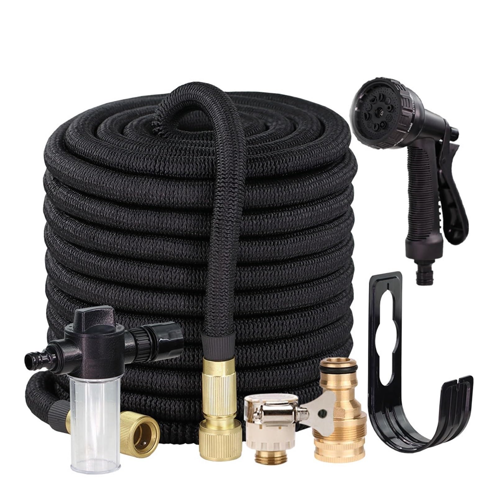 Garden Hose 25-150FT Black Expandable Garden Hose Sprayer Kit Home Car Wash Irrigation Stretch Flexible Watering Pipes Expandable Water Pipe(D-Kit,125FT-37.5M)