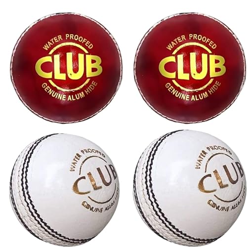 Gaurav Sports Sports Leather Club Cricket Ball for Sports and Practice | White & Red Color | |Standard Size| (RED&White (Pack of 4))