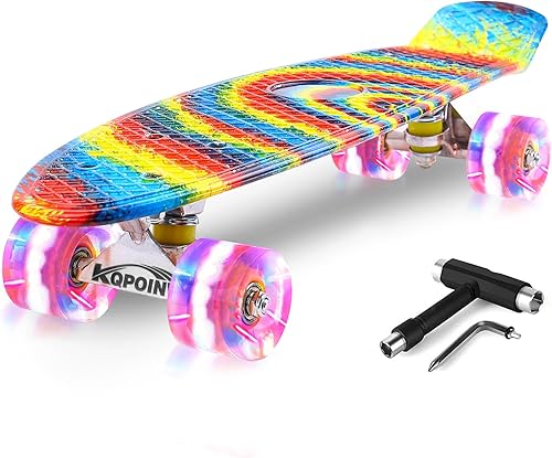 Miniatura 57 de Patinetas, 22" Patineta Completa, Mini Cruiser Skateboard para Niños Niñas Adolescentes Principiantes con Coloridas Ruedas Intermitentes Herramienta