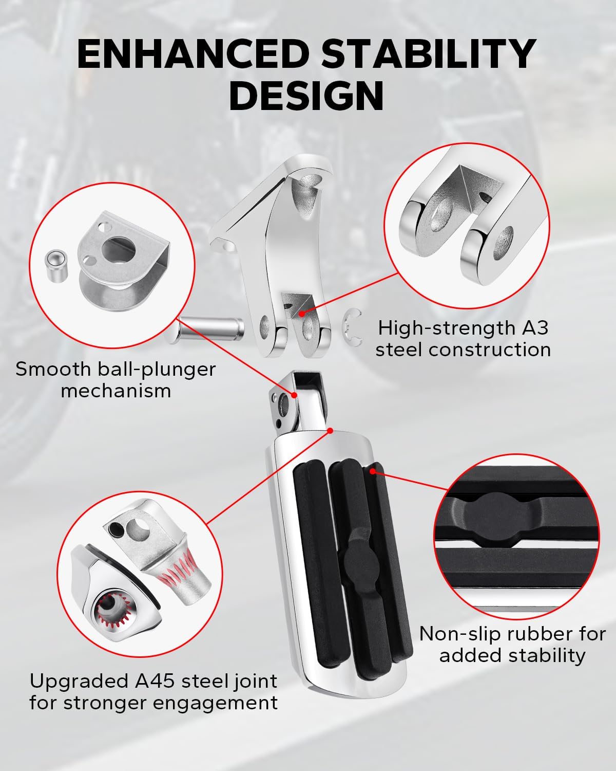 Amazicha Passenger Footpegs Passenger Mini Foot Pegs Footboard Fit for Harley Davidson Touring Road King Electra Glide Road Glide Street Glide 1993-2024, Chrome