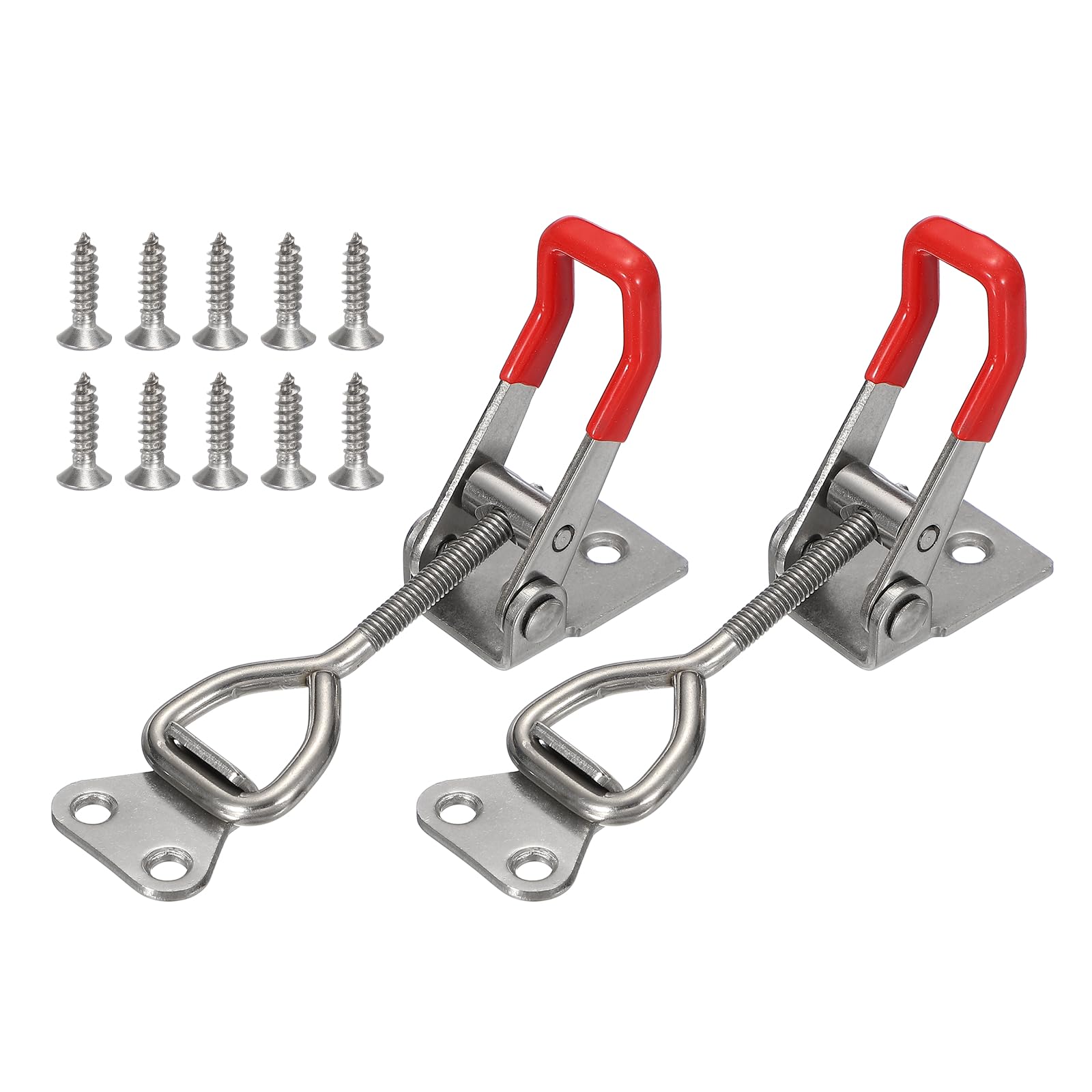 sourcing map 2 Pack 4002 Toggle Latch Clamp 304 Stainless Steel Adjustable Toggle Latches and Leather Case Heavy Duty Quick Release Hasp Clamps for Smoker Cabinet Lid Jig Trunk Case, Silver