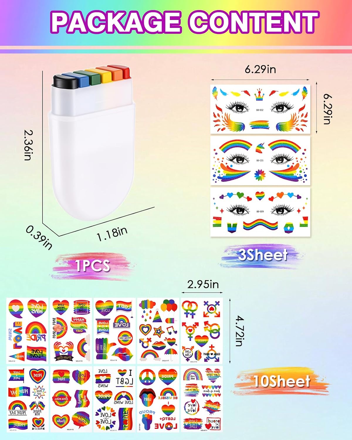 Pride Rainbow Face Paint Kit, 100 Pcs Face and Body Pride Temporary Tattoos, Pride Month Accessories, Face Body Paint for Gay LGBTQ Pride Parade, Pride Month Celebrations, Party, and Celebrations