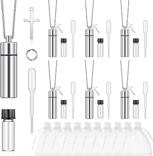 Tandefio 10 Sets Anointing Oil Bottles Necklace Bulk Catholic Holy Water Bottles Necklace with Empty Glass Vial Eyedropper Cross Pendant for Baptism Party Favors Christian First Communion Gifts