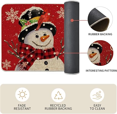 Miniatura 5 de Artoid Mode Juego de 2 tapetes de cocina de Navidad con diseño de muñeco de nieve y copo de nieve negro, decoración del hogar, alfombras de cocina
