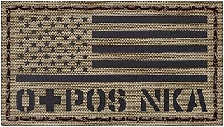 IR USA Flag OPOS O+ Blood Type Tan Coyote Brown NKA NKDA Infrared Tactical Morale Hook Patch