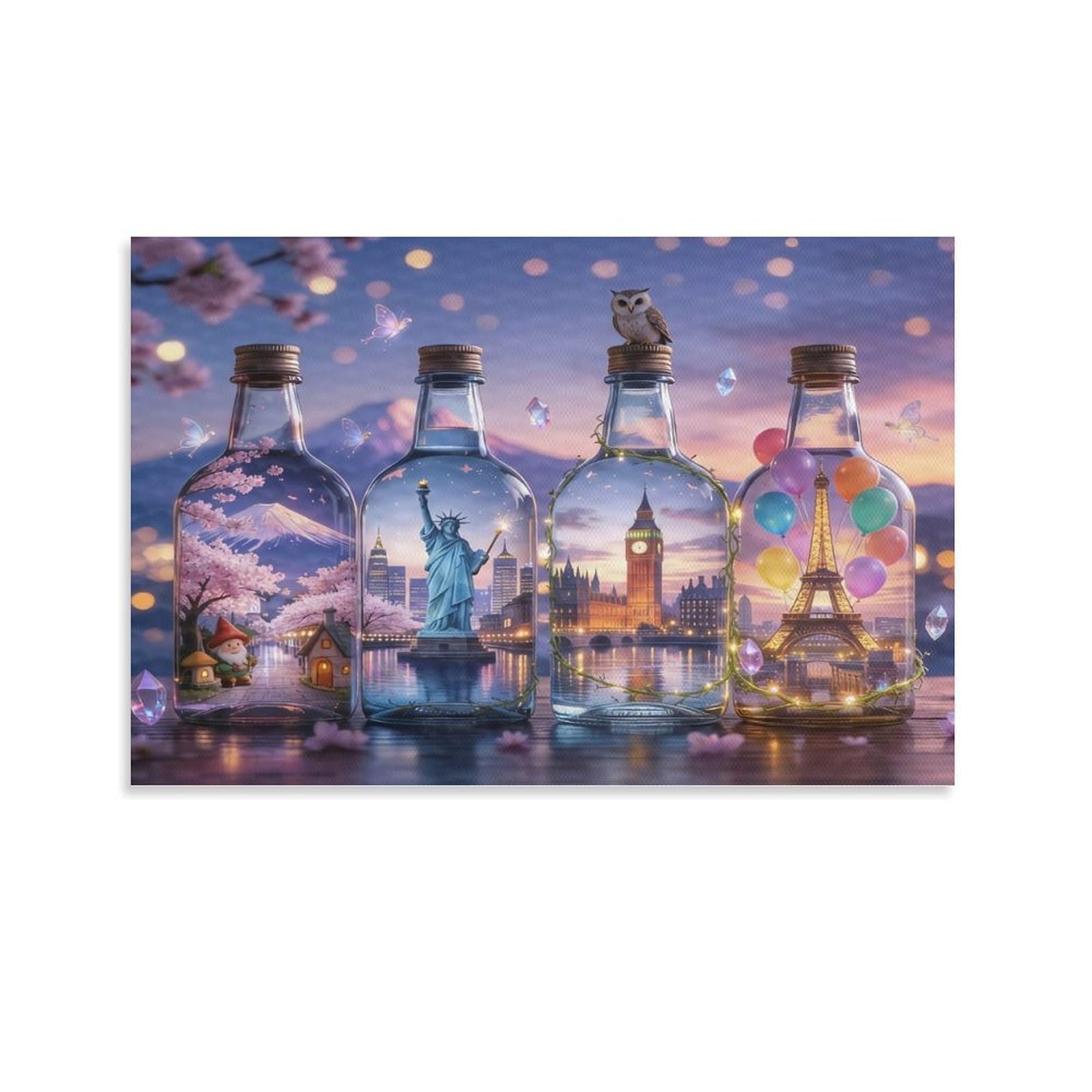 CPLVKWRQJ Travel Souvenir Bottles Single Piece Landmarks in Bottles Art Canvas Wall Art - Housewarming Gift Bedroom Canvas Painting Ready to Hang Decor 12x18inch(30x45cm)