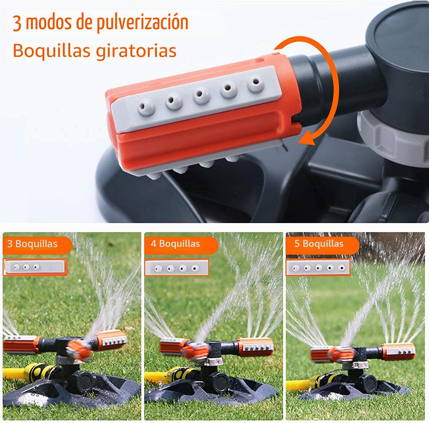 KAHEIGN Rociador De Jardín, 3 Brazos 360° Rotación Automática Ajustable Aspersores De Agua Para Jardín Sistema De Riego De Césped Para Garden Park Yard - Con Conectores Rápidos Y Cabezal De Rociador