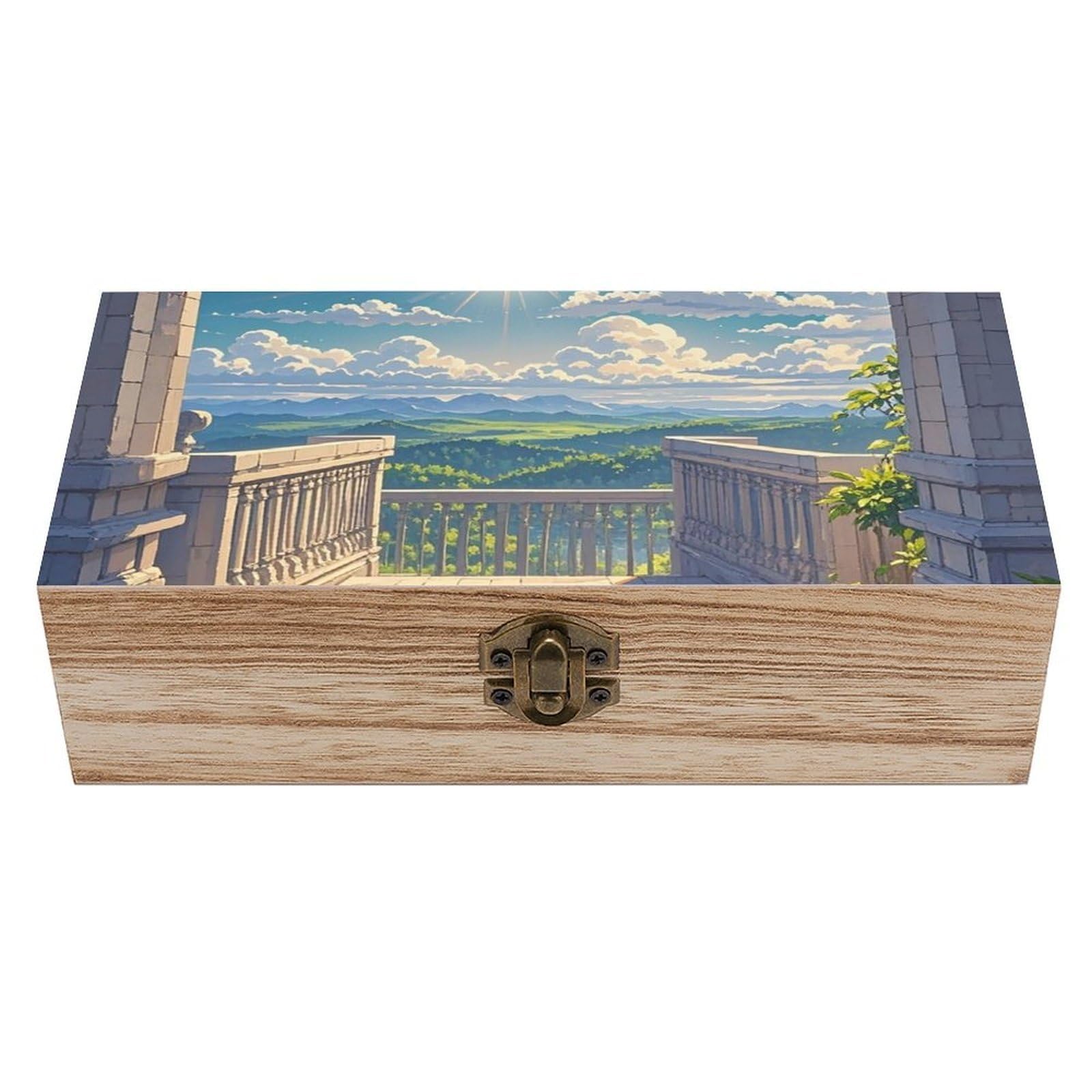 AQRJLPM Wooden Jewelry Box Beautifully Keepsake Box Trinket Box Keepsake Storage Organizer Shining Overlook Handmade Wooden Box for Storing Jewelry, Coins, Tartot Cards, Small Treasures