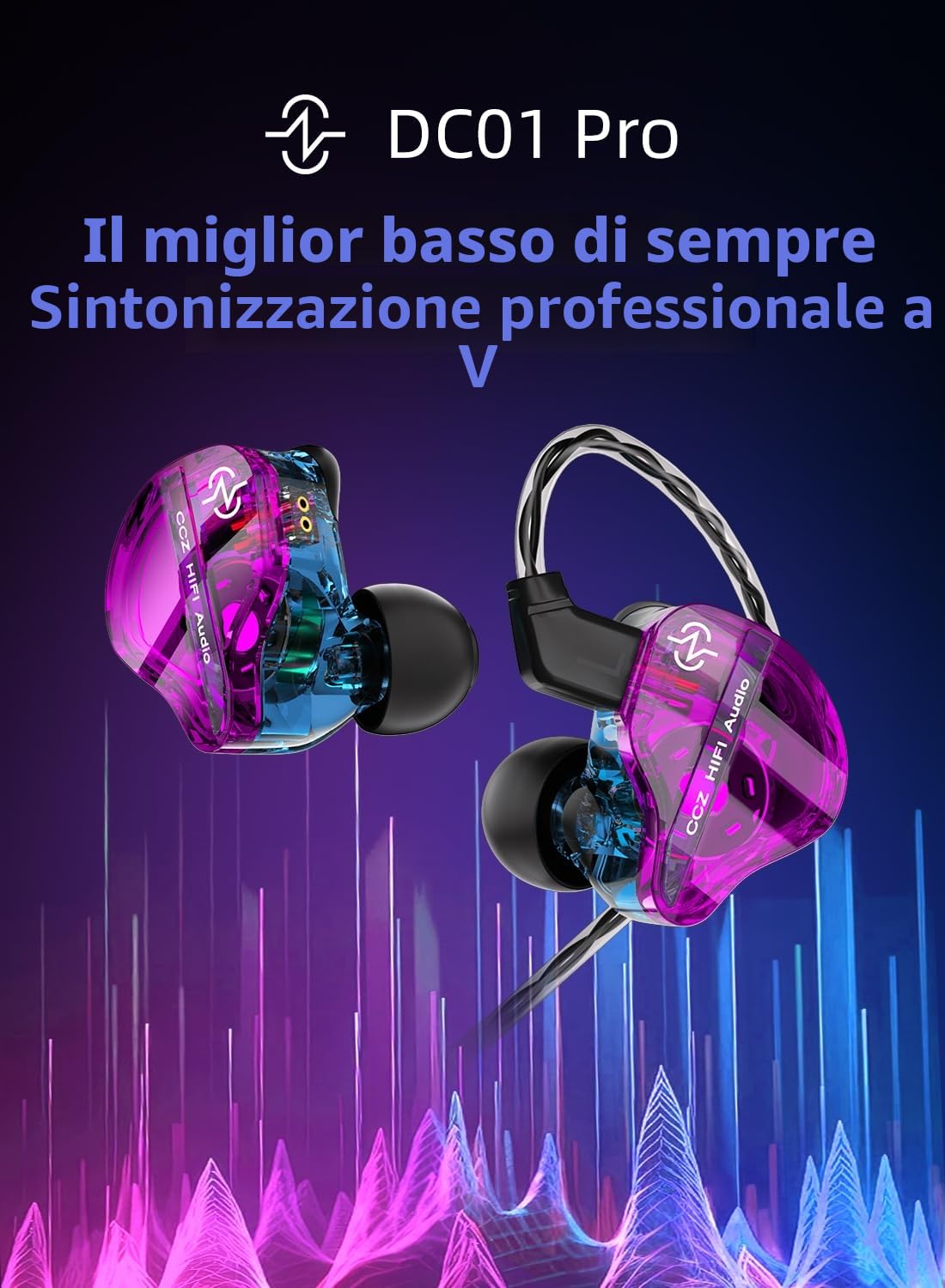 Yinyoo CCZ DC01 PRO Cuffie con Filo,Bassi profondi In Ear Monitor Auricolari,Potente Diaframma Composito Magnetico,Comodo Cuffiette con Cavo OFC di Trasmissione Stabile ad alta Purezza per Gaming