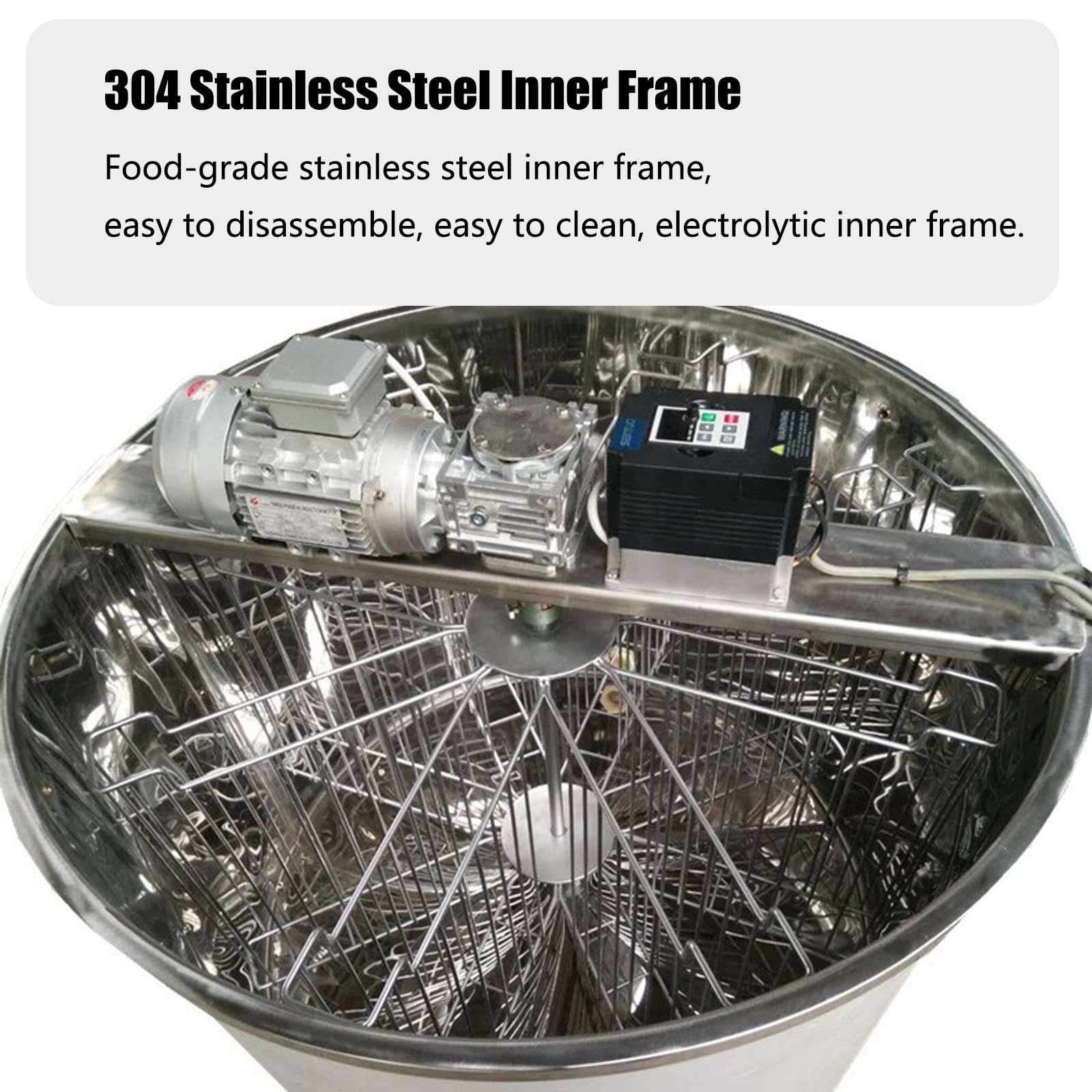 Smielatore Eelettrico, 8 Telaio 304 Estrattore Acciaio Inossidabile, con Coperchio Trasparente e Staffa in Acciaio Inossidabile, per Allevamenti di Api Grandi E Piccoli,8 Frame