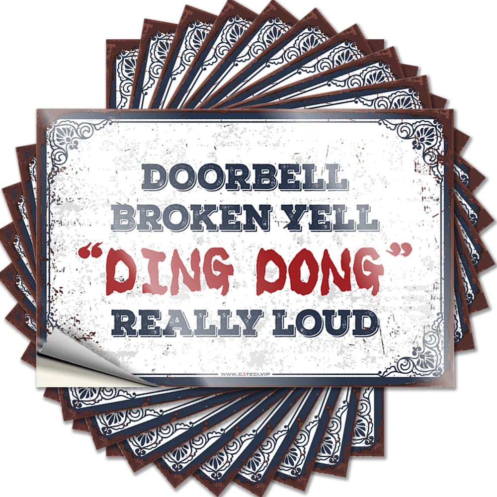 Tool Box Stickers Doorbell Broken Yell Ding Dong Really Loud Funny Sticker 10 Pcs Man Cave Funny Signs Prank Stickers(8X12CM)