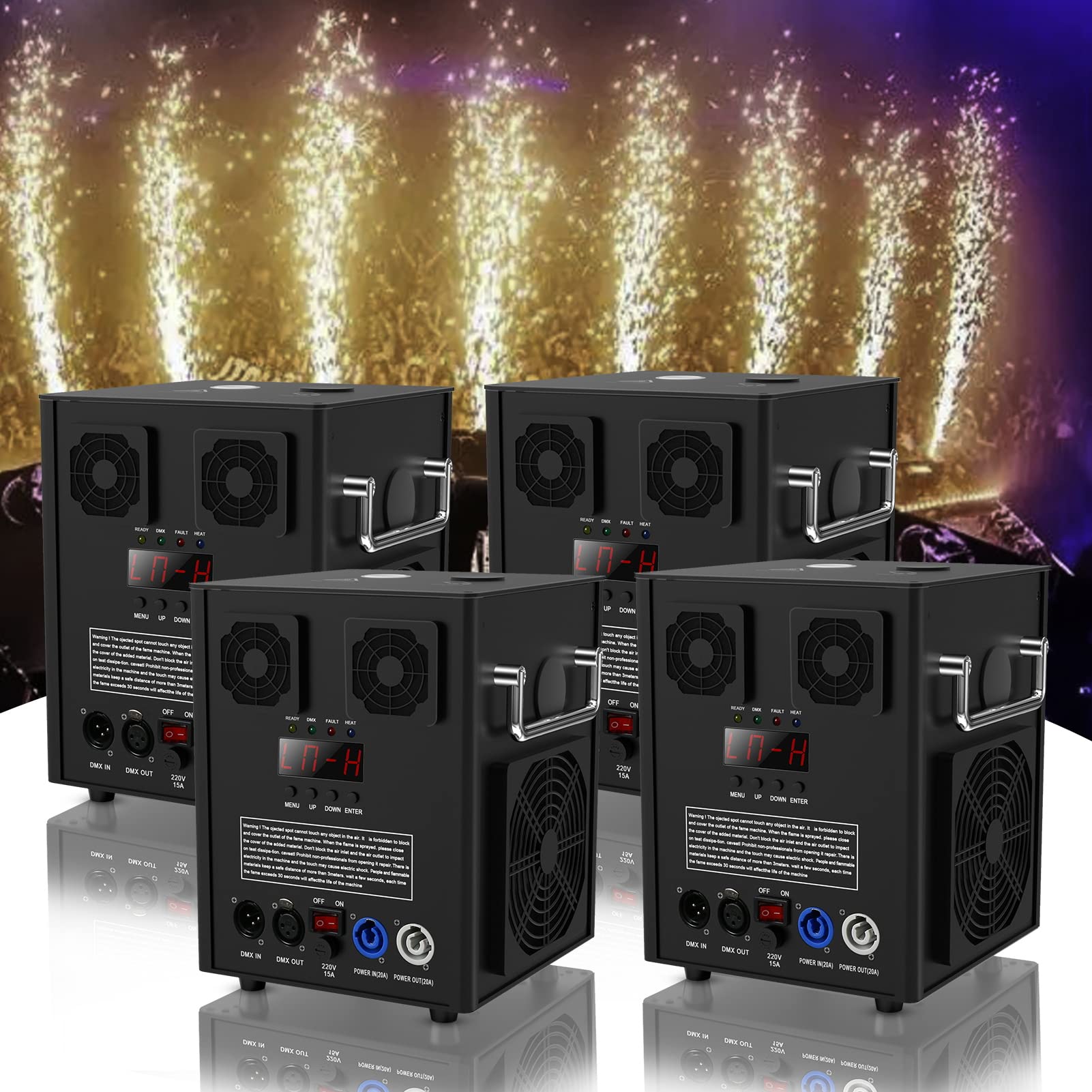 4 Pezzi Macchina a Scintilla Fredda, 1000W Nero Effetti Speciali Macchine con d-mx512 (3CH) Telecomando Senza Fili Macchine Pirotecniche per Nozze Bar Stage Party Halloween Natale Matrimoni