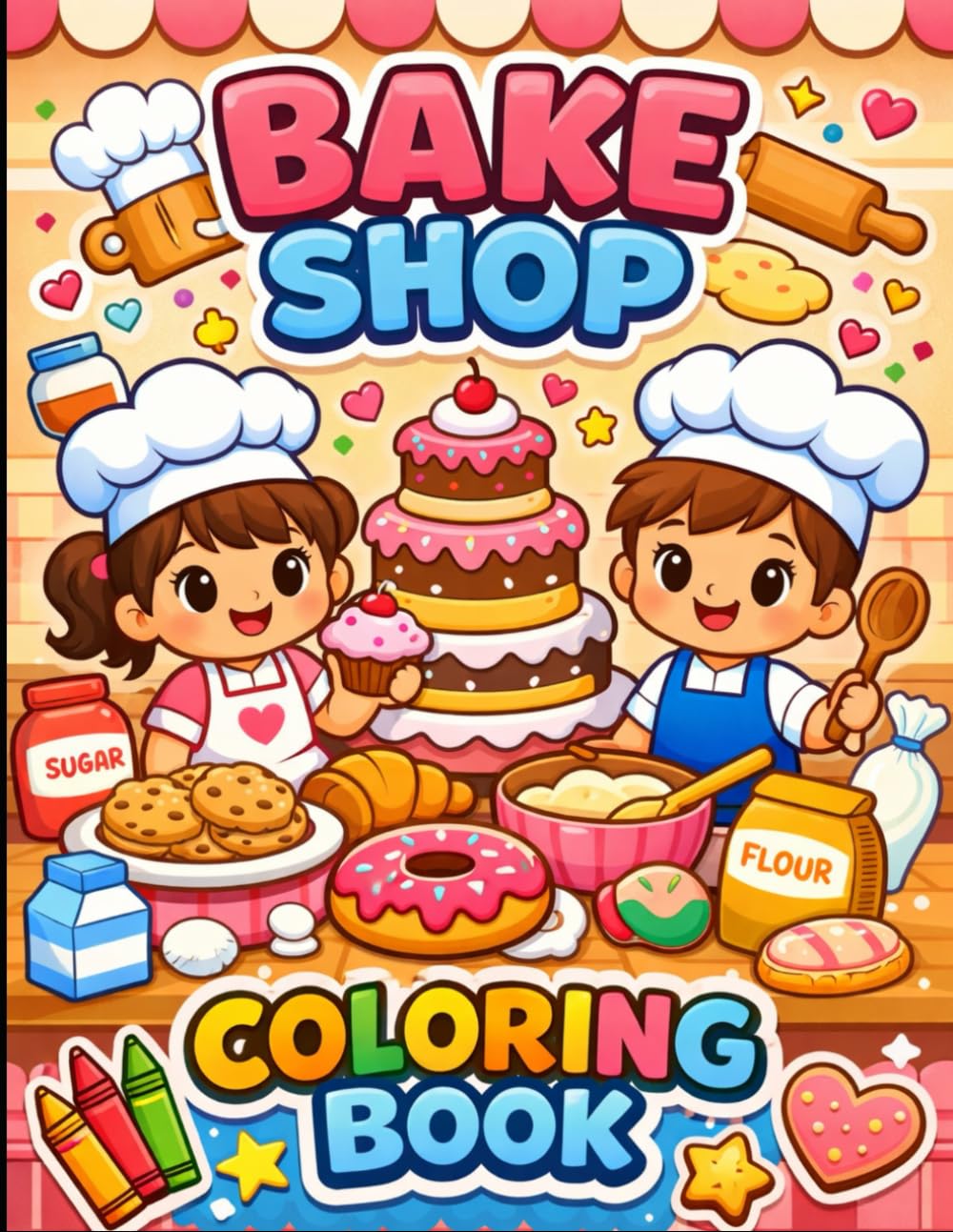 Bake Shop Coloring book: Sweet Bakery Fun for Kids Ages 3-6 – Easy & Cute Illustrations to Color
