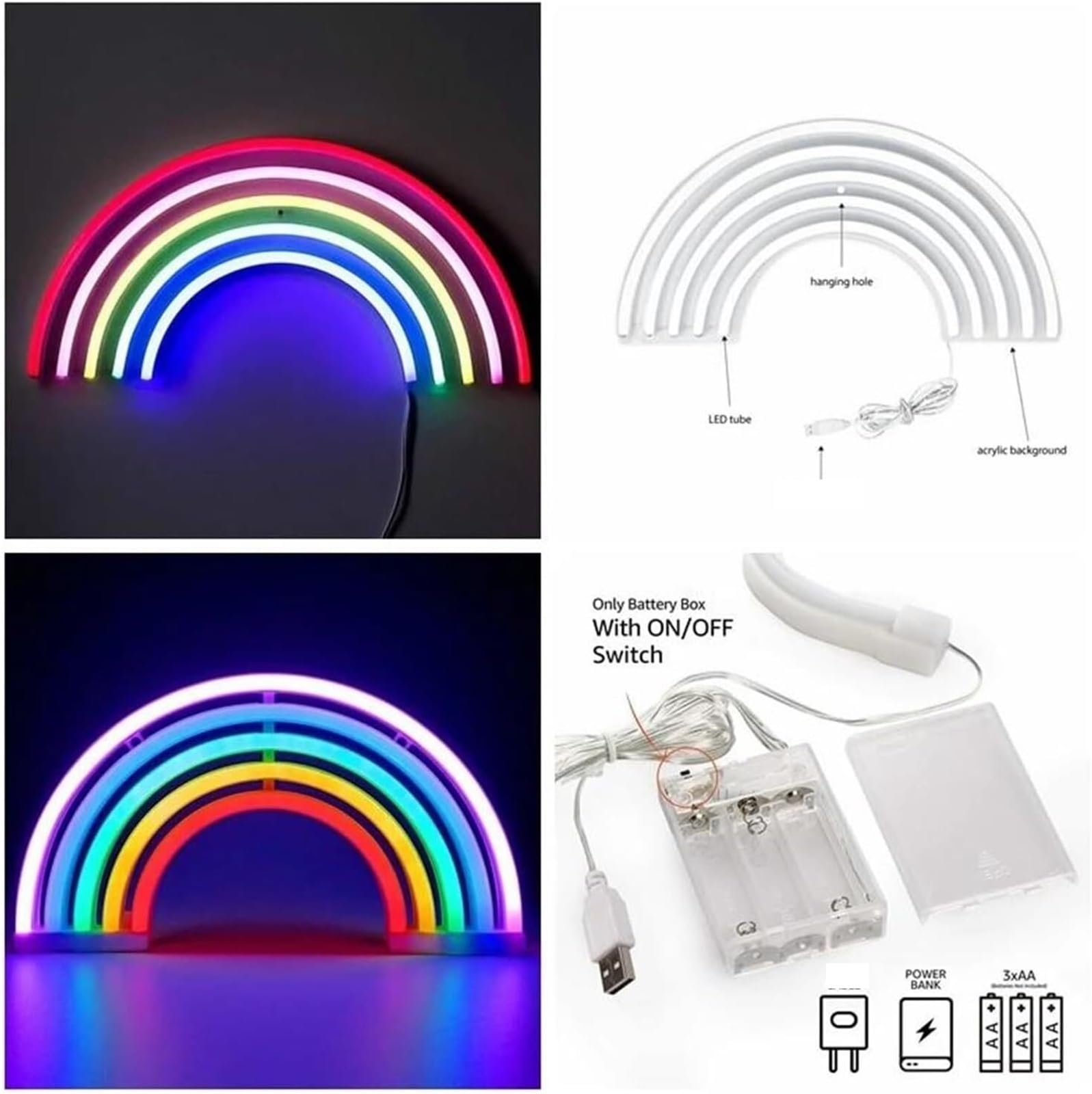 Insegna al neon a forma di arcobaleno, lampada a LED per decorazioni per feste e festività, luci da tavolo(Neon-6)