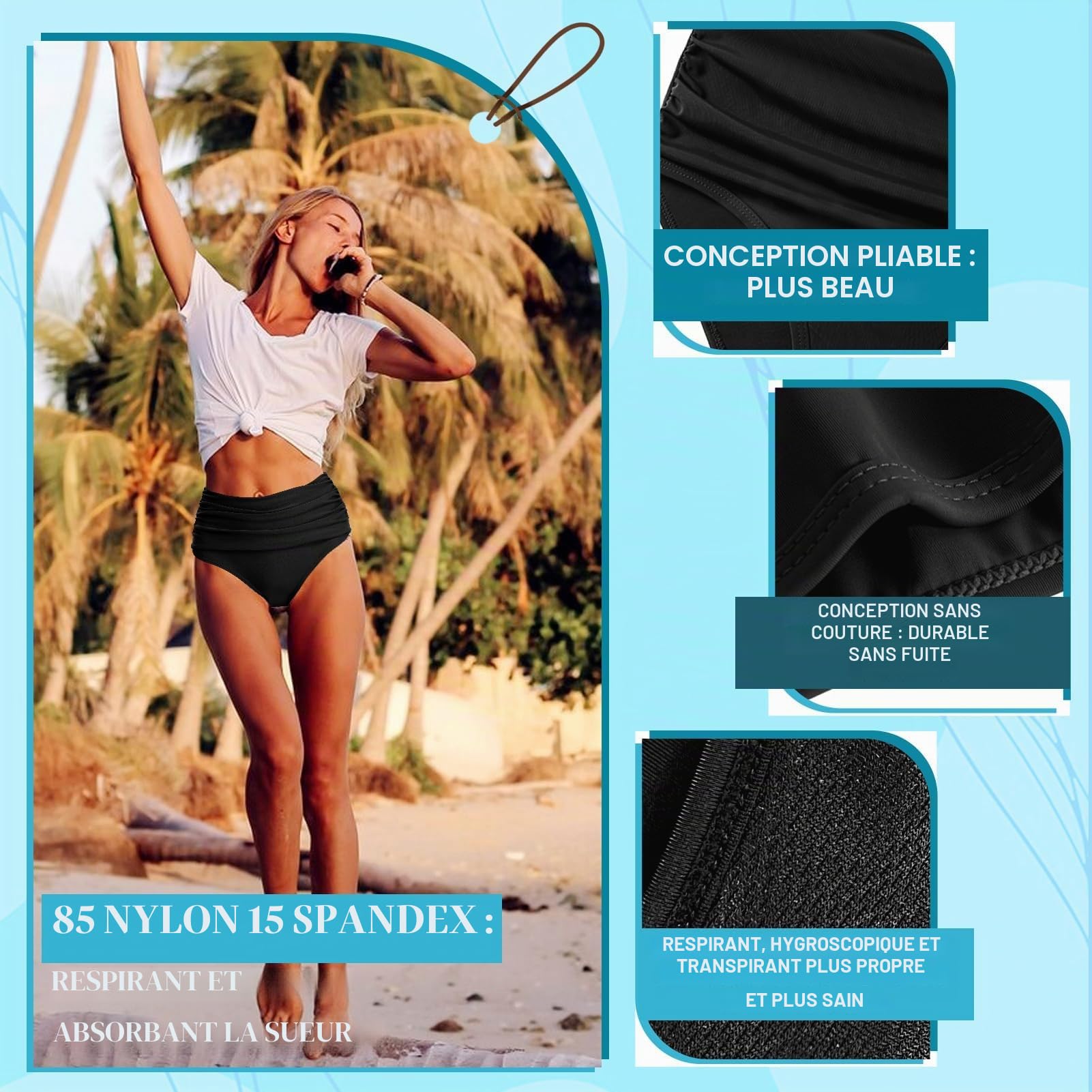 Maillot de bain menstruel pour adolescentes et femmes, short taille haute pour femme, pantalon menstruel étanche pour la natation, la plage
